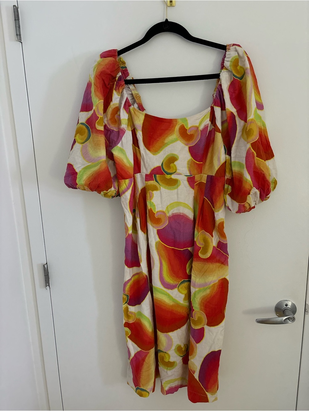Farm Rio Vibrant Multicolor Puff-Sleeve Midi Dress